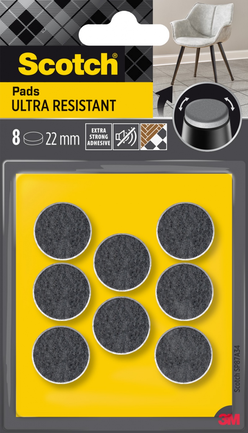 Ultra odporne podkładki filcowe SCOTCH, okrągłe, 22mm, 8 szt., czarno-białe