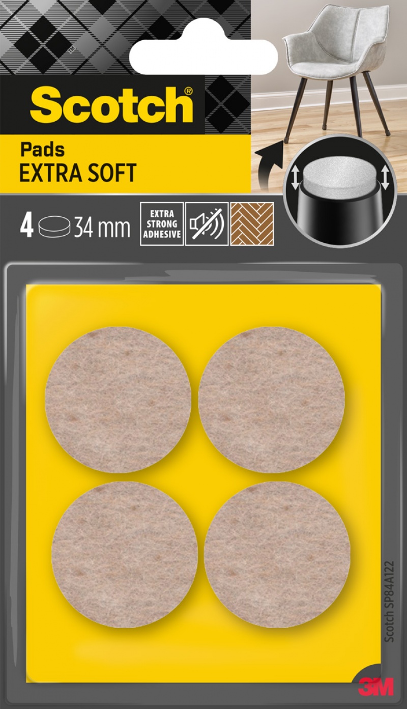 Podkładki z wełny SCOTCH, samoprzylepne, okrągłe, 34mm, 4 szt., beżowe