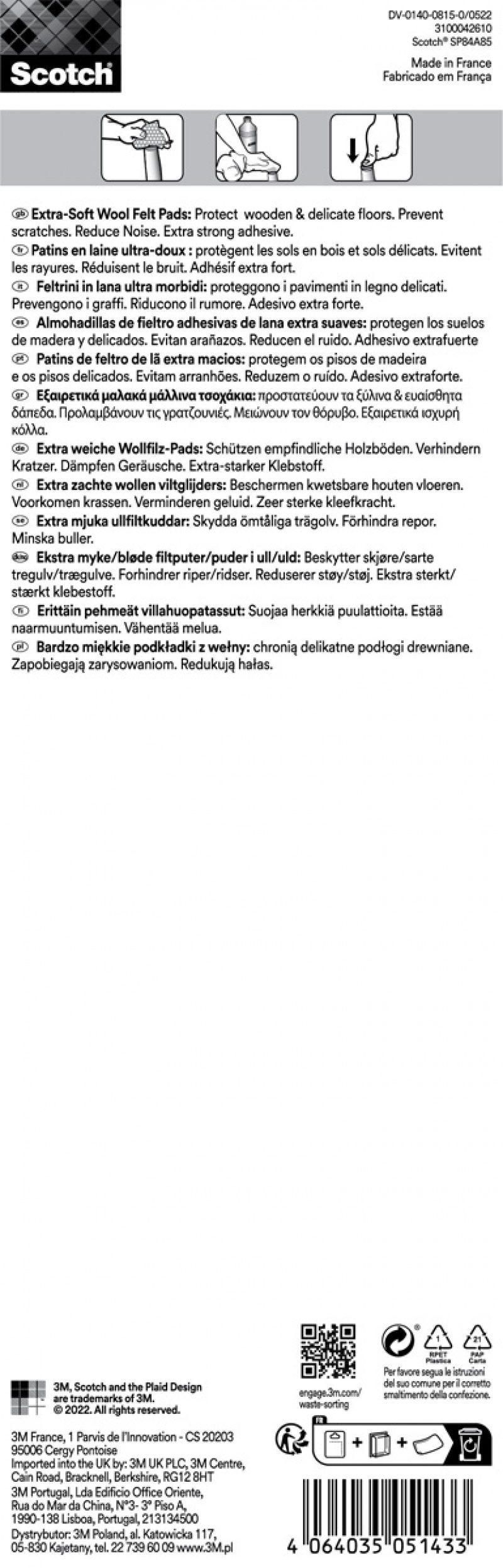 Ultra odporna podkładka filcowa SCOTCH, prostokąt, 215x80mm, 1 szt., czarny