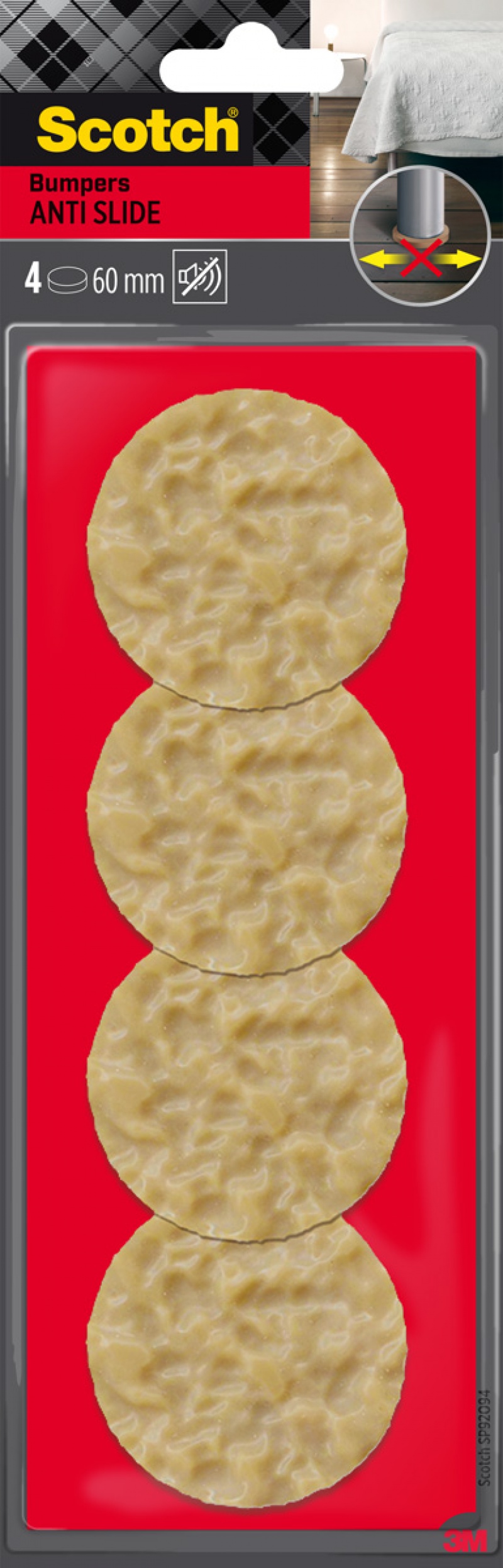 Podkładki antypoślizgowe SCOTCH, okrągłe, 60mm, 4 szt., beżowe