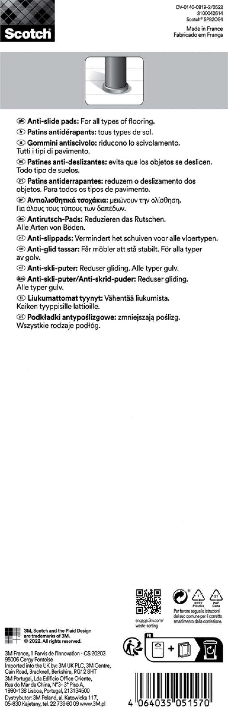 Podkładki antypoślizgowe SCOTCH, okrągłe, 60mm, 4 szt., beżowe