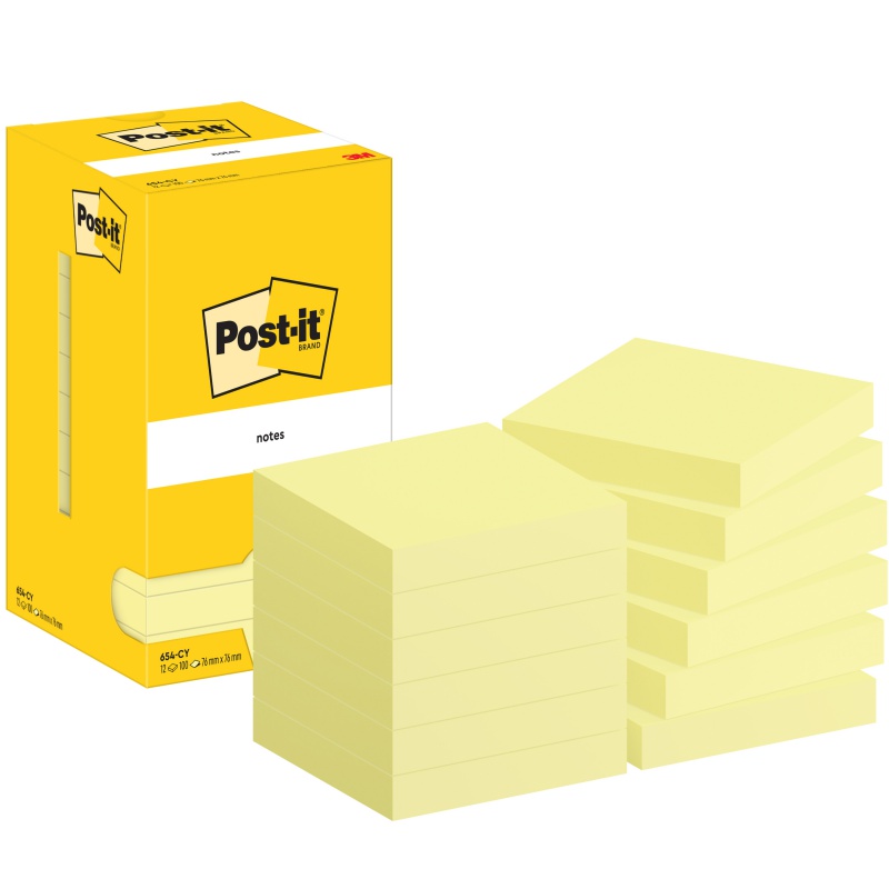 KARTECZKI SAMOPRZYLEPNE POST-IT®, 76X76MM, 12X100 KART., ŻÓŁTE