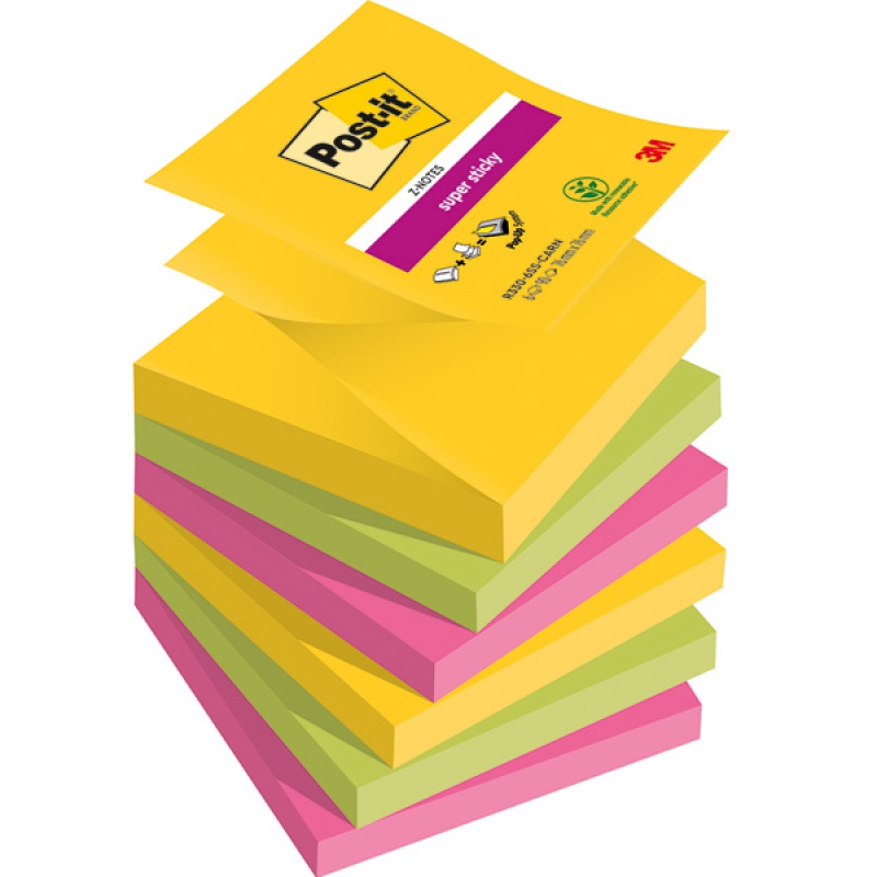 KARTECZKI SAMOPRZYLEPNE POST-IT® SUPER STICKY Z-NOTES, CARNIVAL, 76X76MM, 6X90 KART.