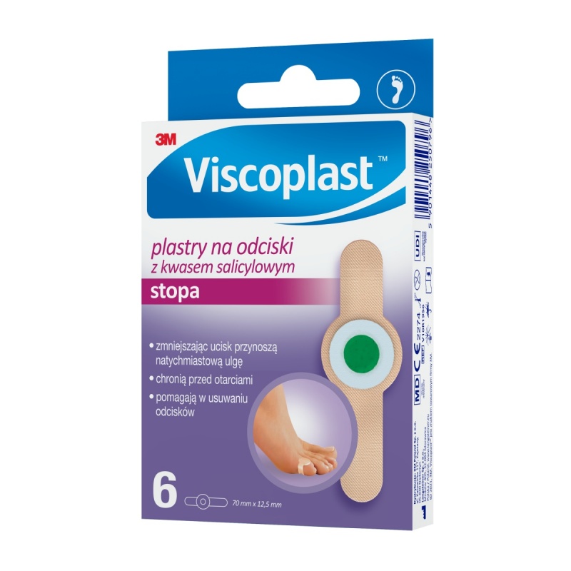 Plastry na odciski VISCOPLAST, z kwasem salicylowym,70x12,5mm, pudełko, 6szt.