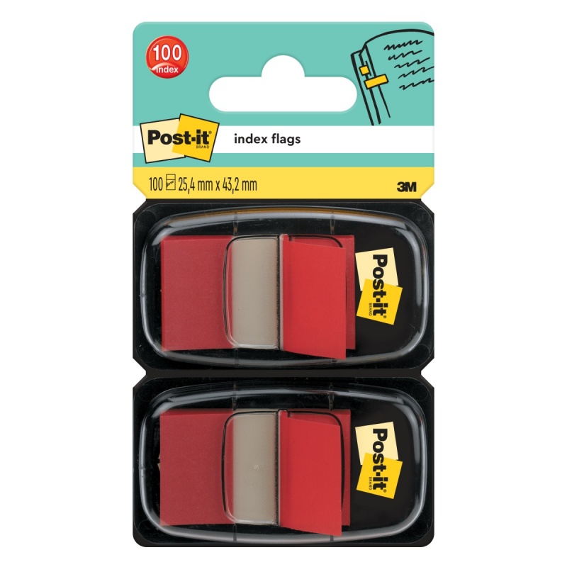 Zakładki indeksujące POST-IT® (680-R2EU), PP, 25x43mm, 2x50 kart., czerwone