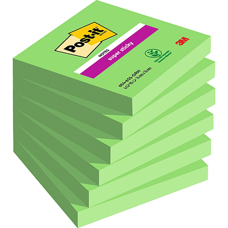 Bloczek samoprzylepny POST-IT® Super Sticky (654-6SS-AW), 76x76mm, 1x90 kart., zielony