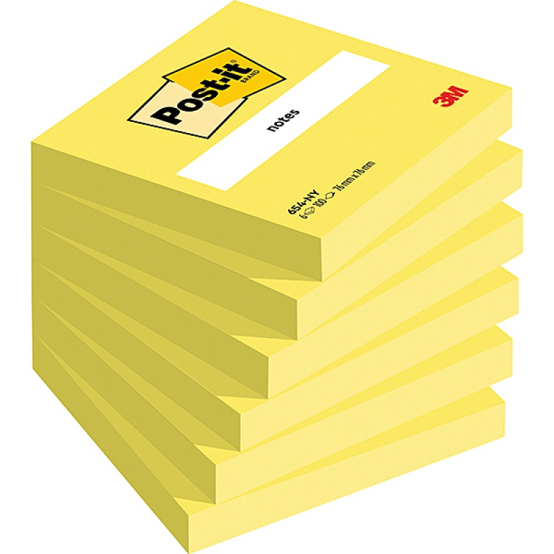 Bloczek samoprzylepny POST-IT® (654NY), 76x76mm, 1x100 kart., jaskrawy żółty