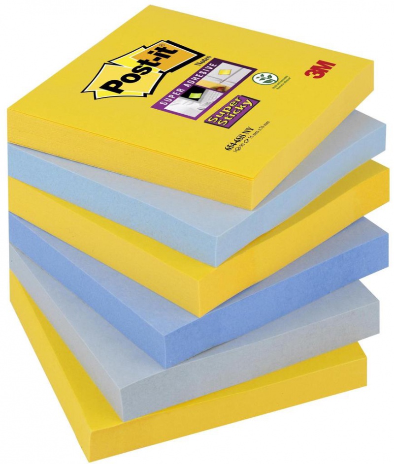 Bloczek samoprzylepny POST-IT® Super Sticky (654-6SS-NY), 76x76mm, 6x90 kart., new york