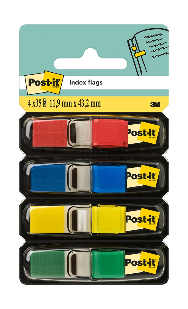 Zakładki indeksujące POST-IT® (683-4), PP, 12x43mm, 4x35 kart., mix kolorów