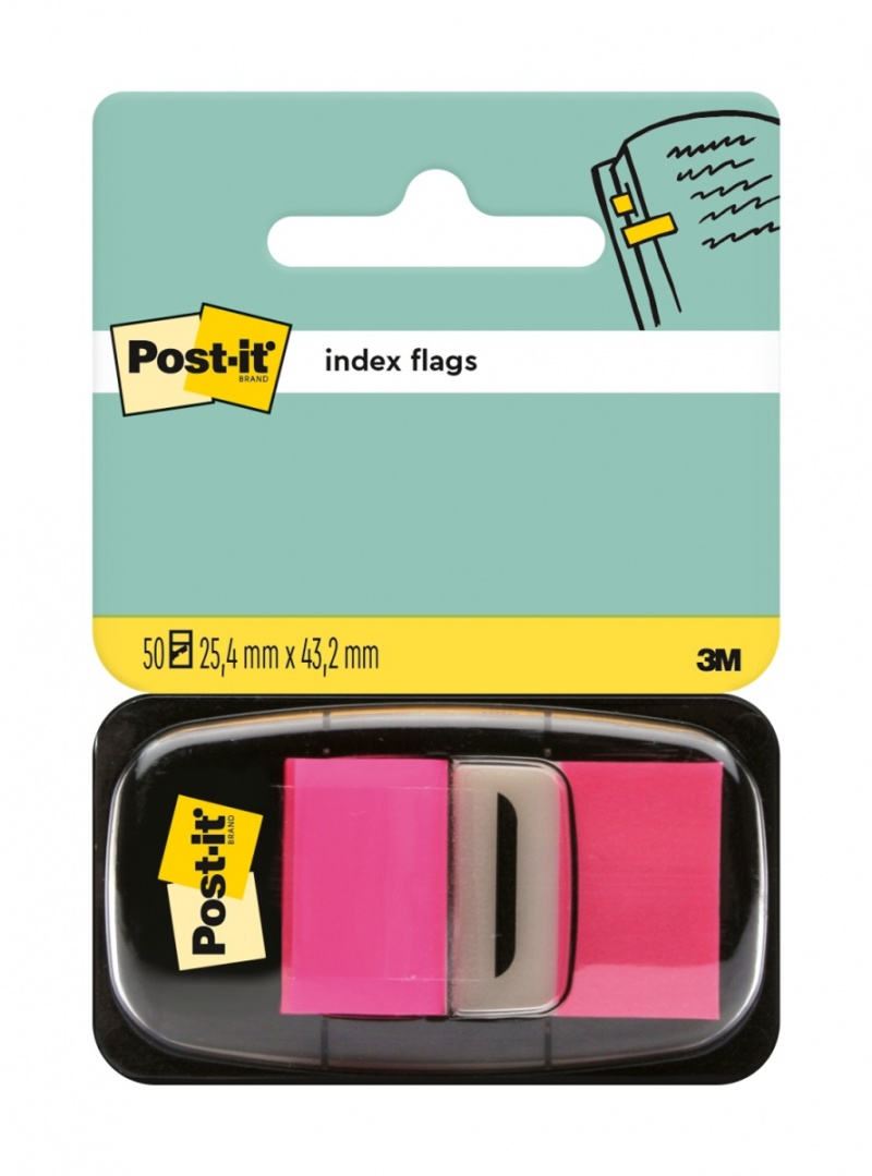 Zakładki indeksujące POST-IT® (680-21), PP, 25x43mm, 50 kart.,  jaskraworóżowe