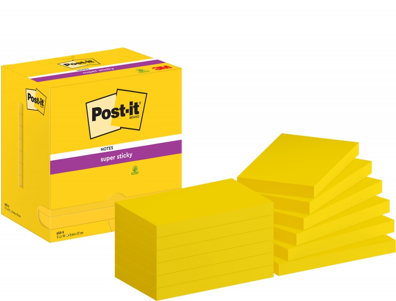 Bloczki 3M POST-IT 76x127mm żółte 12x90k Super Sticky 70005197903