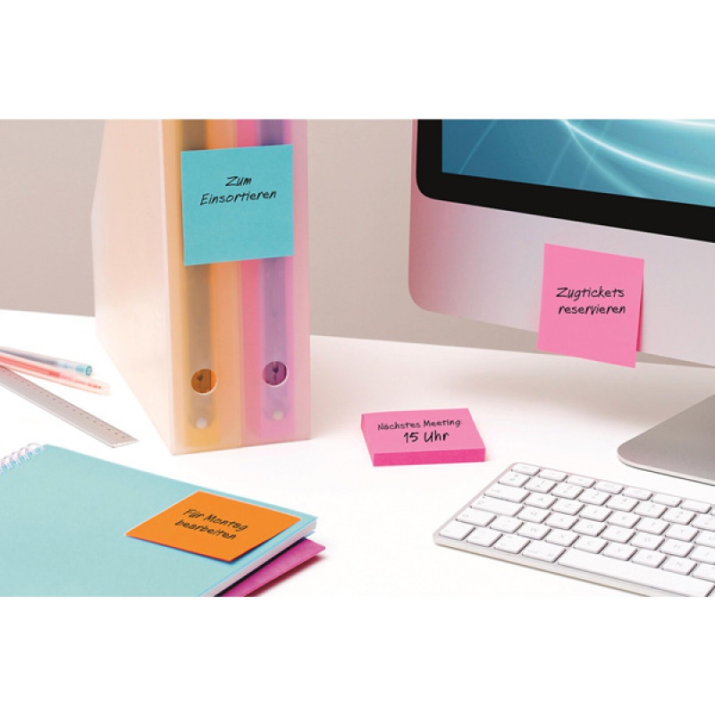 Bloczek samoprzylepny POST-IT® Super sticky, (654-6SS-MIA), 76x76mm, 6x90 kart., paleta Miami