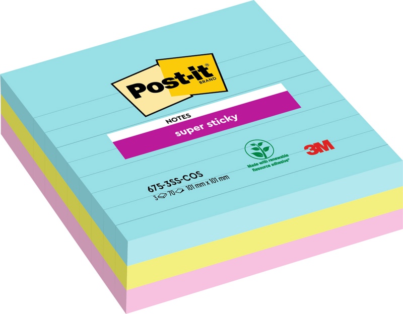 Bloczki 3M POST-IT XL MIAMI linia 101x101mm 3x70k 675-SS3-MIA