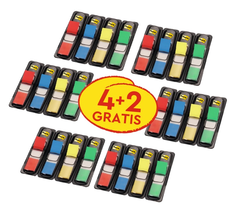 Zestaw promocyjny zakładek POST-IT® (683-4), PP, 12x43mm, 4+2x35 kart., mix kolorów, 2 GRATIS