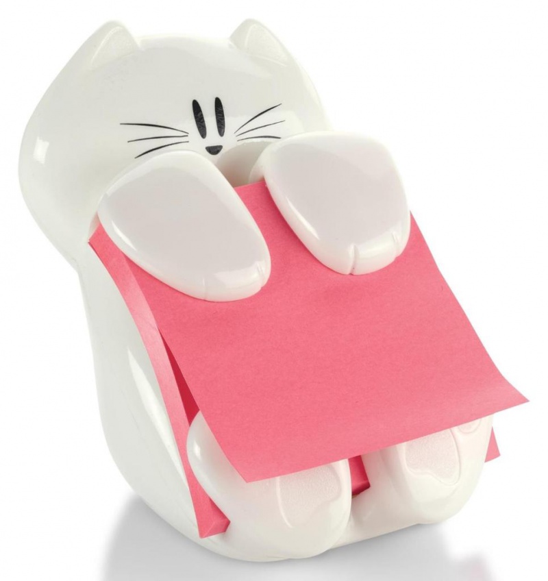 Podajnik do bloczków samoprzylepnych POST-IT® Kotek (CAT-330), biały, w zestawie 1 bloczek Super Sticky Z-Notes