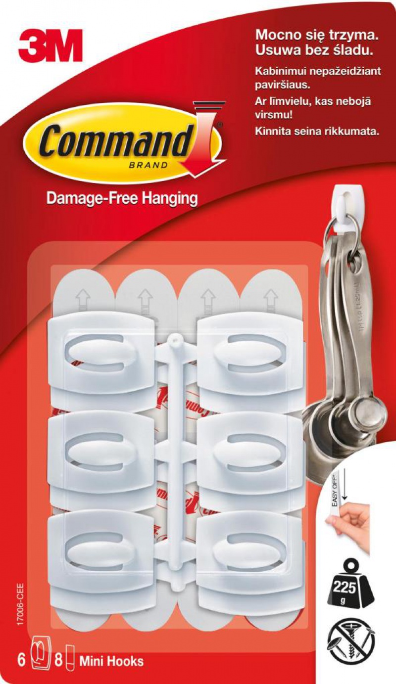 Haki wielokrotnego użytku COMMAND™ (17006 CLR), małe, 6szt., transparentne
