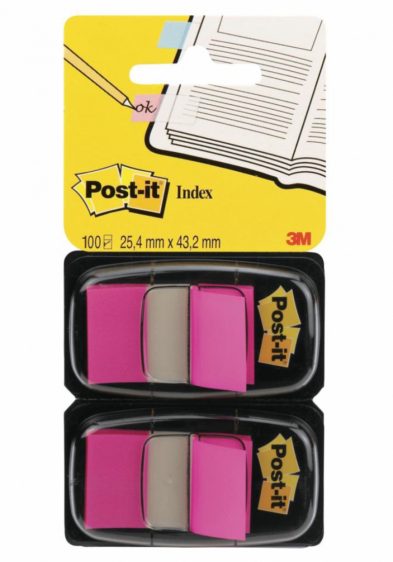 Zakładki indeksujące POST-IT® (680-BP2EU), PP, 25x43mm, 2x50 kart., jaskraworóżowe
