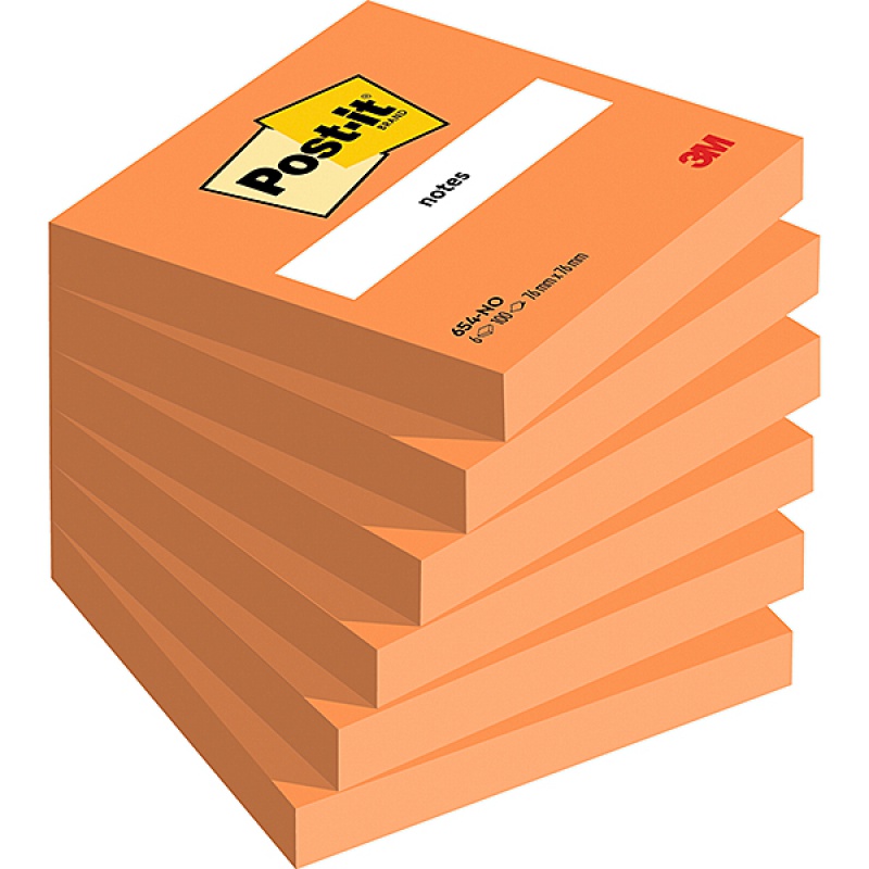 Bloczek samoprzylepny POST-IT® (654N), 76x76mm, 1x100 kart., jaskrawy pomarańczowy