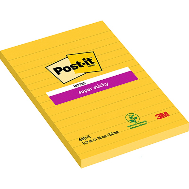 Bloczek samoprzylepny POST-IT® Super Sticky (660-S), 102x152mm, 1x75 kart., żółty