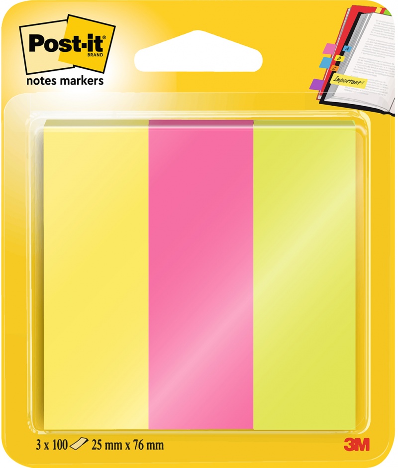 Zakładki indeksujące POST-IT® (671/3), papier, 26x76mm, 3x100 kart., mix kolorów