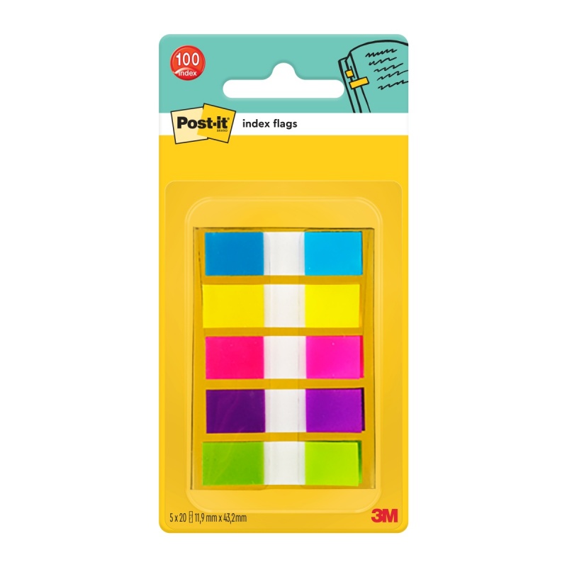 Zakładki indeksujące POST-IT® (683-5CB), PP, 12x43mm, 5x20 kart., mix kolorów
