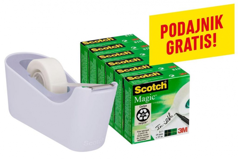 Taśma biurowa SCOTCH® Magic™ (C18-6L), matowa, 19mm, 33m, 6szt., podajnik C-18 GRATIS