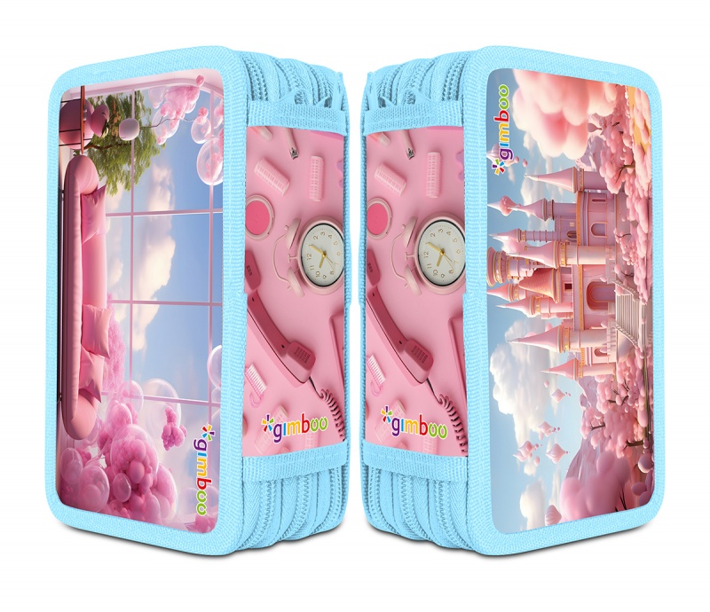 Piórnik szkolny GIMBOO, z wyposażeniem, 3 komory, sweet, różowy