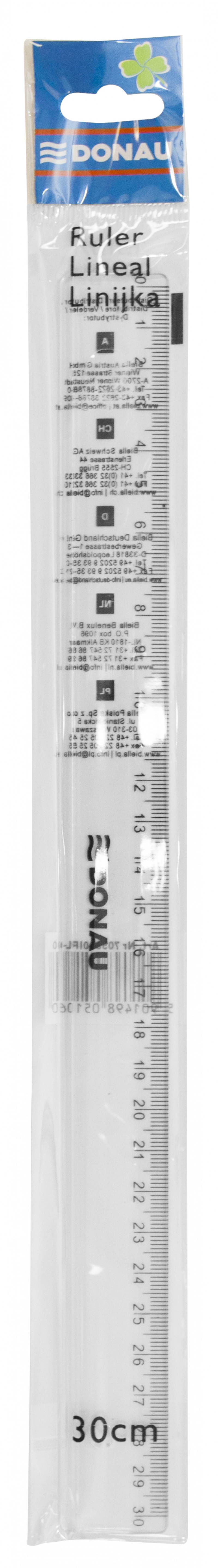 Linijka DONAU, 30cm, zawieszka, transparentna