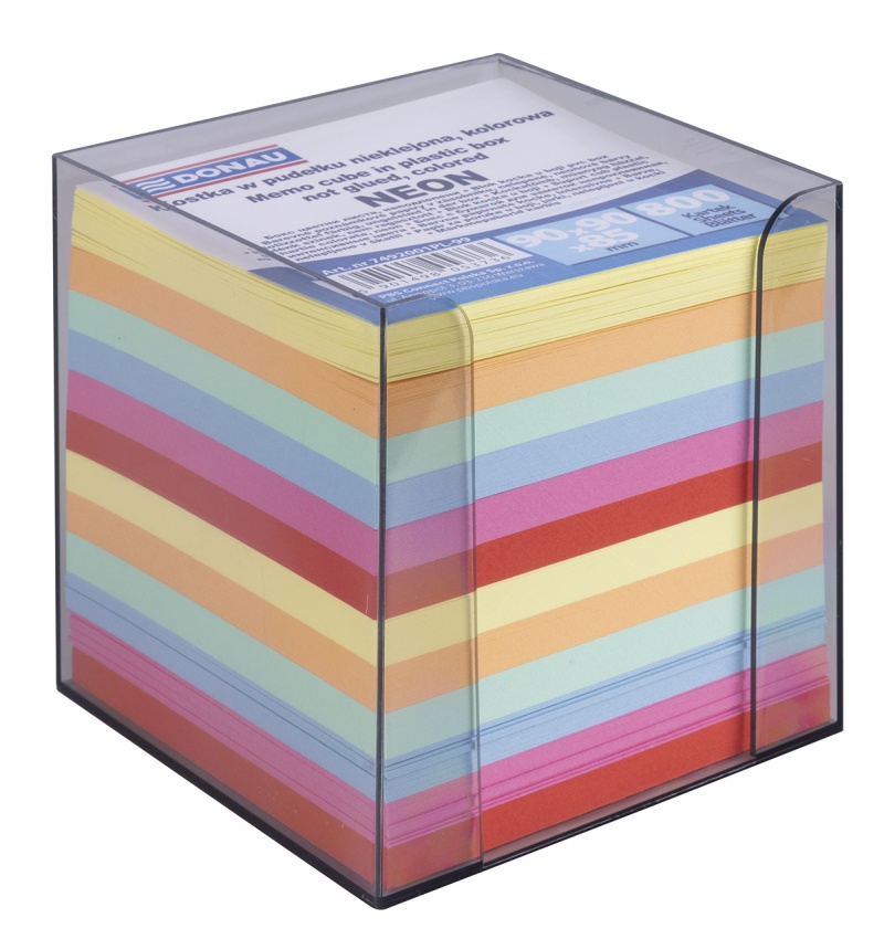 Kostka DONAU nieklejona, w pudełku, 95x95x95mm, ok. 800 kart., neon, mix kolorów