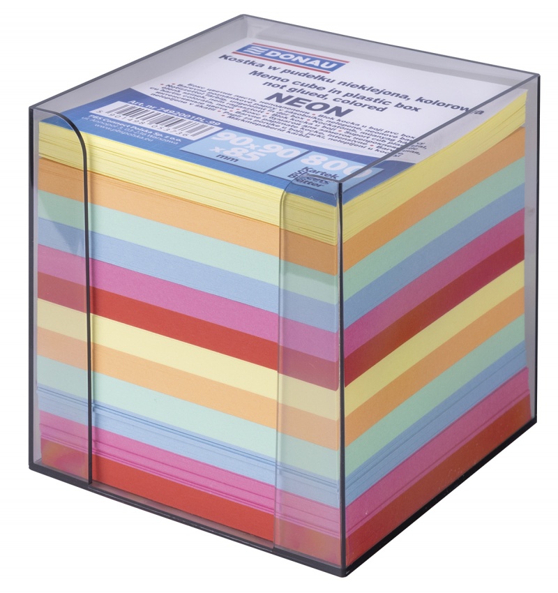 Kostka DONAU nieklejona, w pudełku, 95x95x95mm, ok. 800 kart., neon, mix kolorów