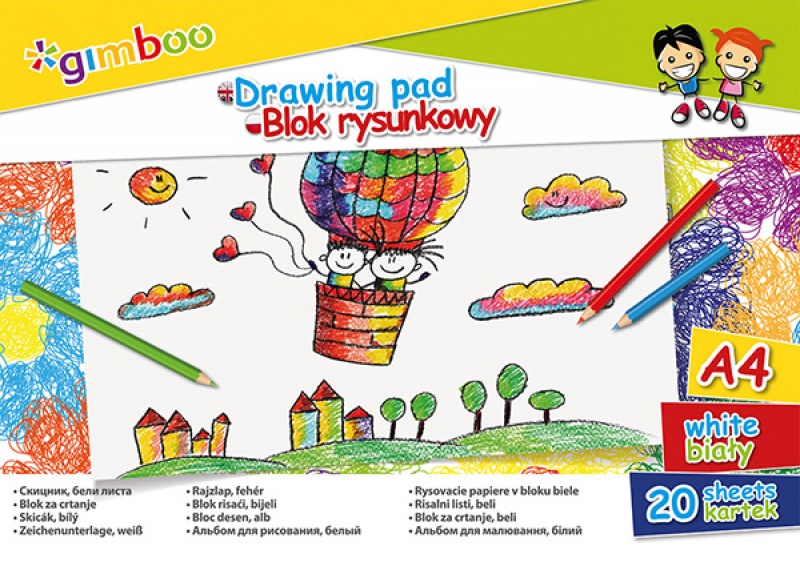 Blok rysunkowy GIMBOO, A4, 20 kart., 70gsm, biały