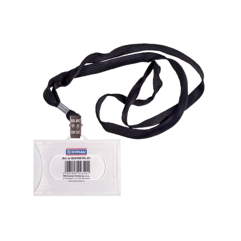 Identyfikator DONAU, z jedwabną taśmą, twardy, czarny