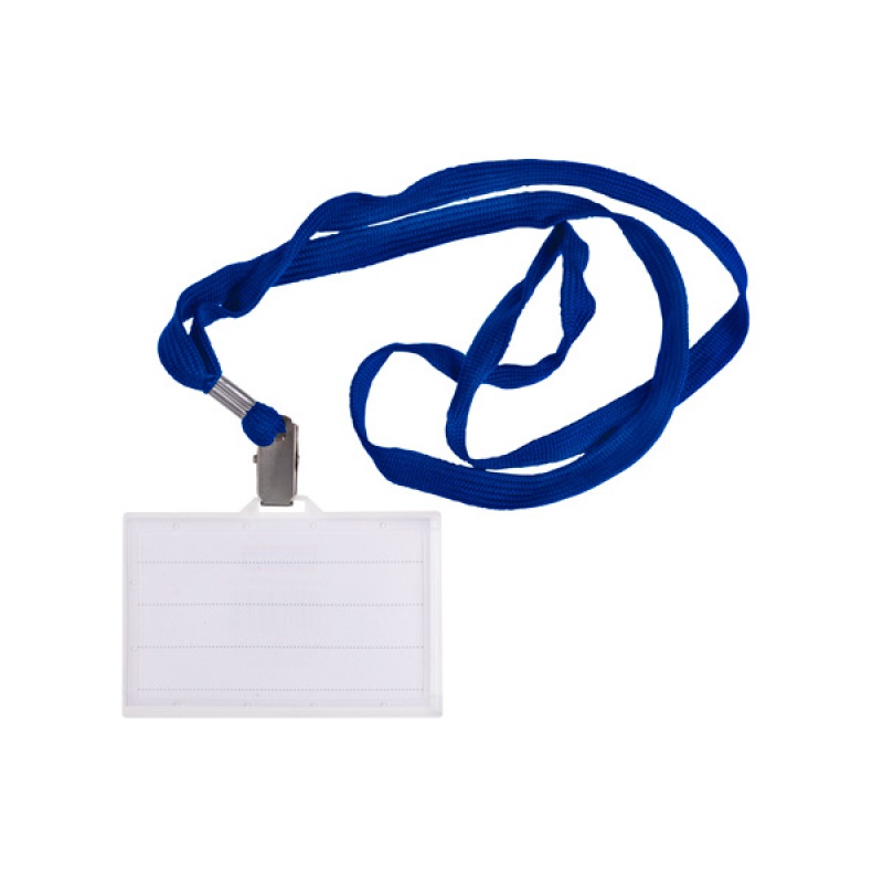 Identyfikator DONAU, z jedwabną taśmą, twardy, niebieski