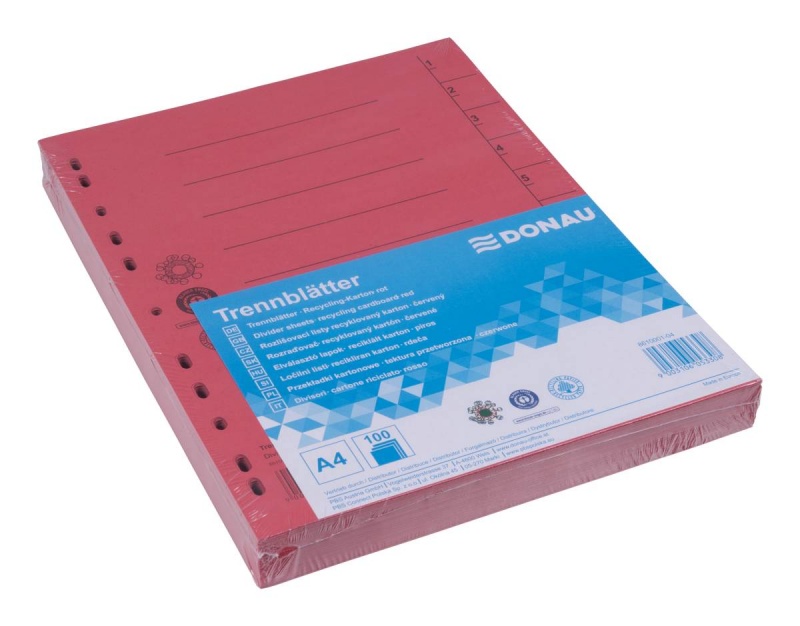 Przekładka DONAU, karton, A4, 235x300mm, 1-10, 1 karta, czerwona
