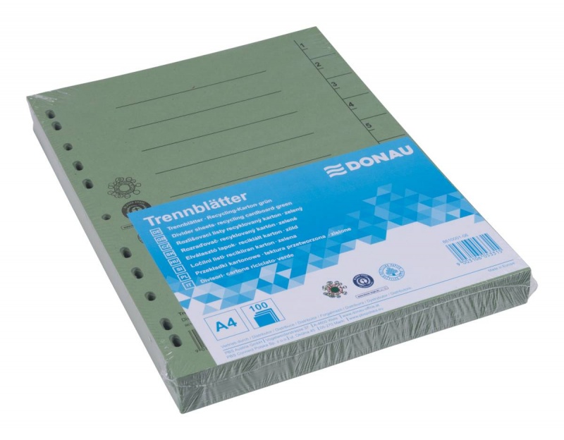 Przekładka DONAU, karton, A4, 235x300mm, 1-10, 1 karta, zielona