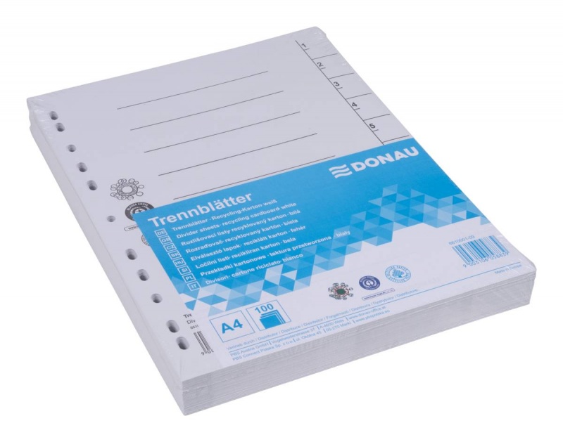 Przekładka DONAU, karton, A4, 235x300mm, 1-10, 1 karta, biała