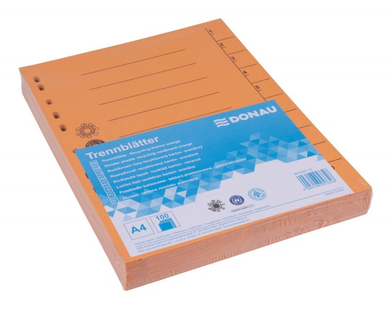 Przekładka DONAU, karton, A4, 235x300mm, 1-10, 1 karta, pomarańczowa