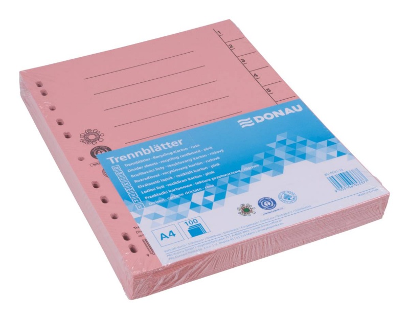 Przekładka DONAU, karton, A4, 235x300mm, 1-10, 1 karta, jasnoróżowa