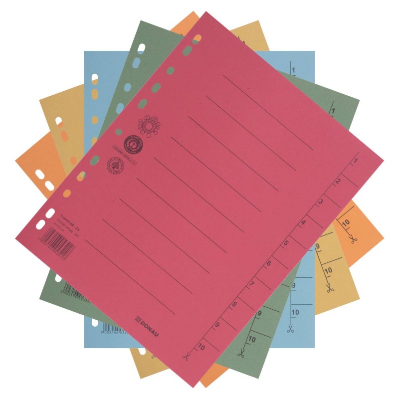 Przekładka DONAU, karton, A4, 235x300mm, 1-10, 1 karta, mix kolorów