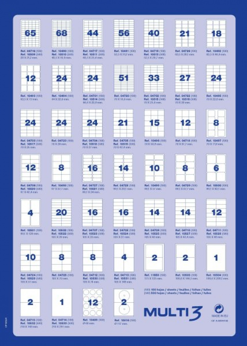 Etykiety uniwersalne MULTI 3, 70x42,4mm, prostokątne, białe 100 ark.