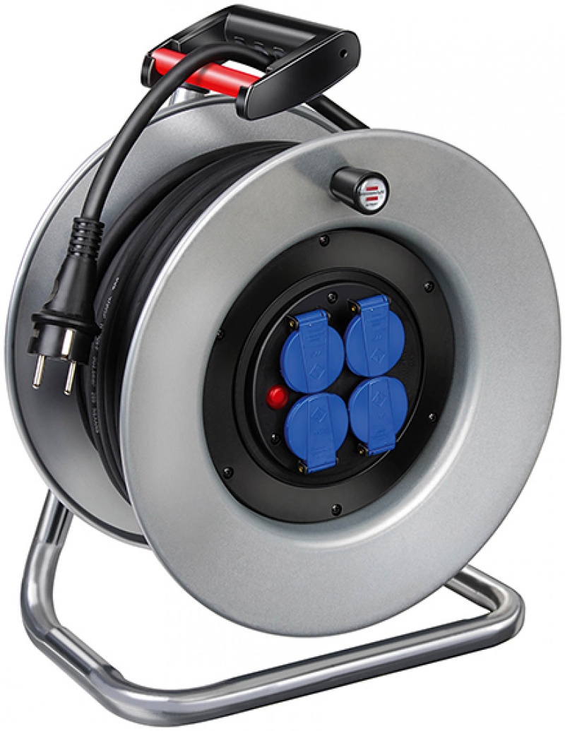Przedłużacz bębnowy BRENNENSTUHL Garant Stal 240", H05RRF3G1.5, 4 gniazdka, 25m, srebrnoczarny