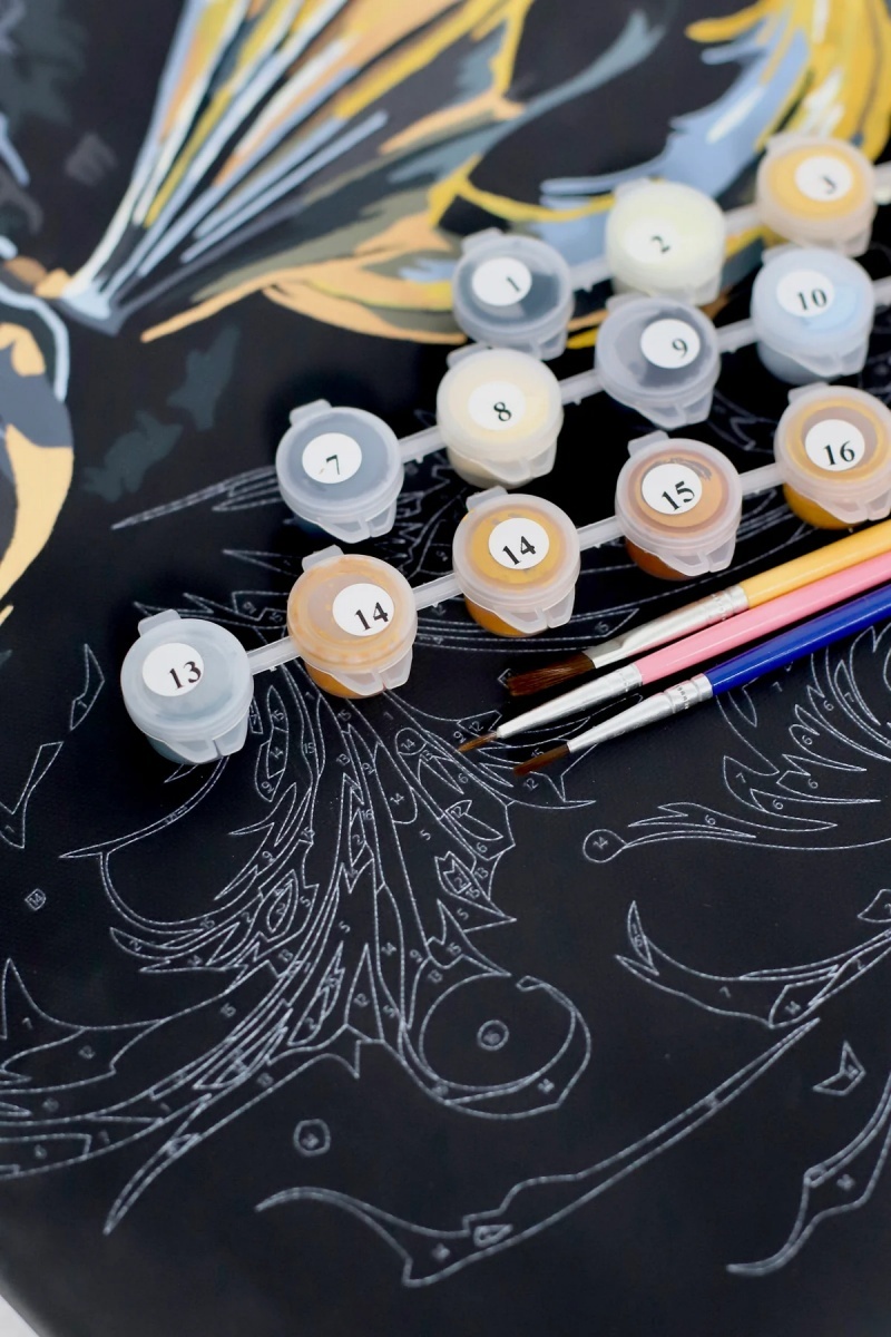 Malowanie po numerach BRUSHME, 40x50 cm, czarne płótno, gold, złoty owoc, 1 szt., w pudełku