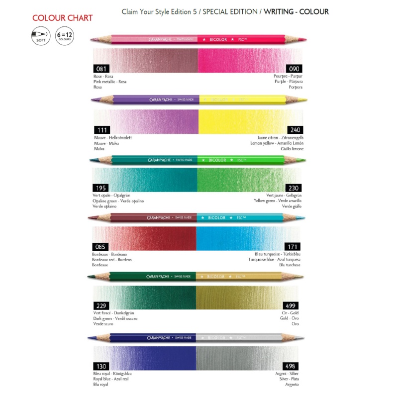 Kredki CARAN D'ACHE Bicolore Claim Your Style, Edycja 5, w pudełku, 6 szt.