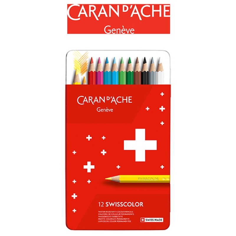 Kredki CARAN D'ACHE Swisscolor, metalowe pudełko, 12 szt.