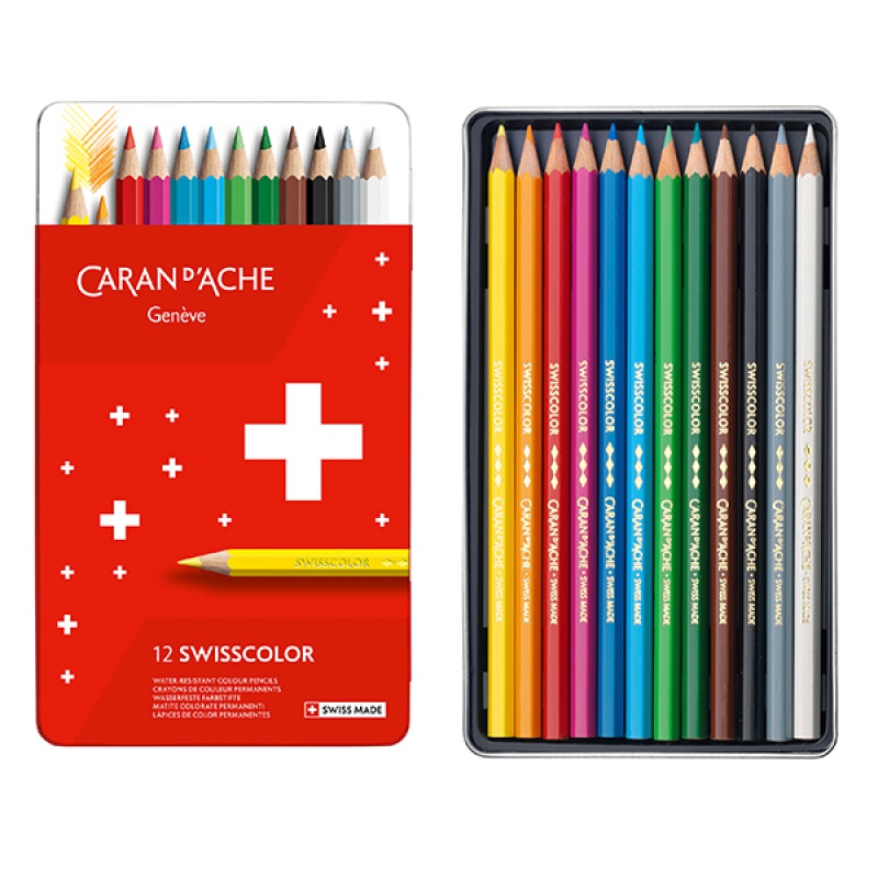 Kredki CARAN D'ACHE Swisscolor, metalowe pudełko, 12 szt.