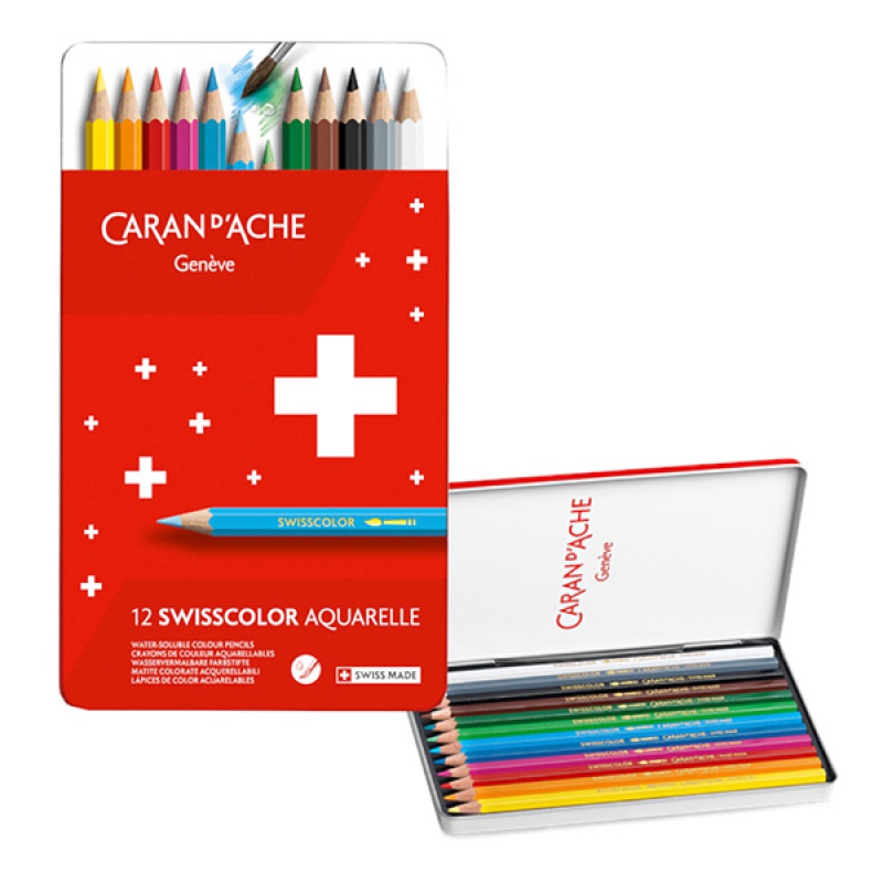 Kredki CARAN D'ACHE Swisscolor Aquarelle, z efektrm akwareli, sześciokątne, 12szt., mix kolorów