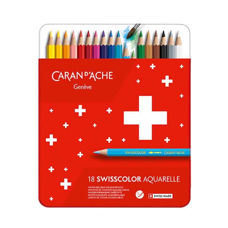 Kredki CARAN D'ACHE Swisscolor Aquarelle, z efektrm akwareli, sześciokątne, 18szt., mix kolorów