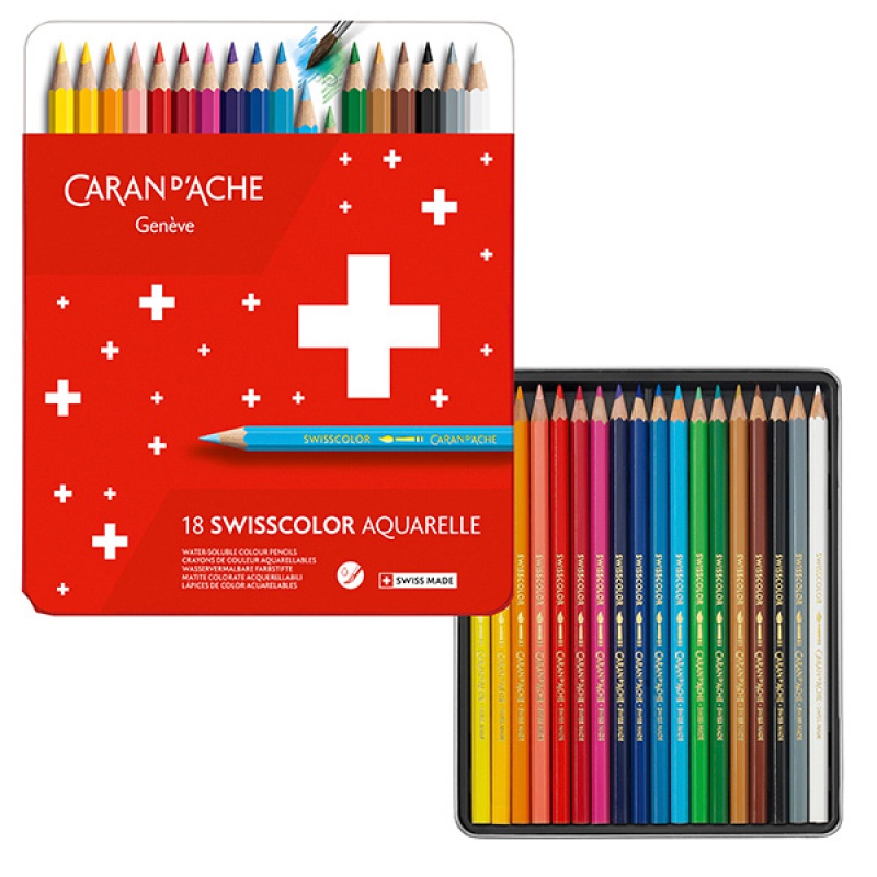 Kredki CARAN D'ACHE Swisscolor Aquarelle, z efektrm akwareli, sześciokątne, 18szt., mix kolorów