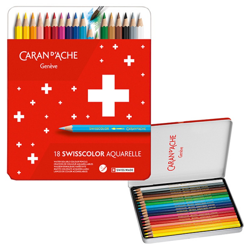 Kredki CARAN D'ACHE Swisscolor Aquarelle, z efektrm akwareli, sześciokątne, 18szt., mix kolorów
