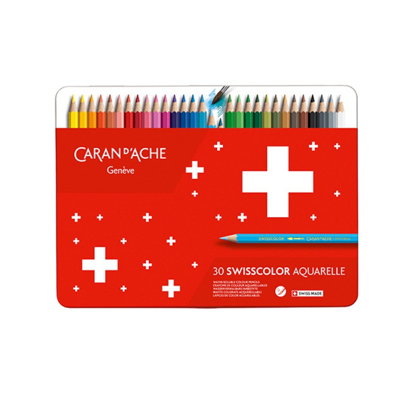 Kredki CARAN D'ACHE Swisscolor Aquarelle, z efektrm akwareli, sześciokątne, 30szt., mix kolorów